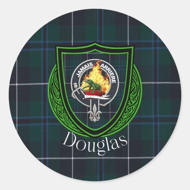 Pegatina Redonda Douglas Scottish Clan Tartan & Crest (Anverso)