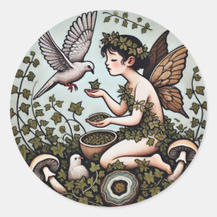 Pegatina Redonda Doves Fairy Dove Fairies Amantes de la Naturaleza