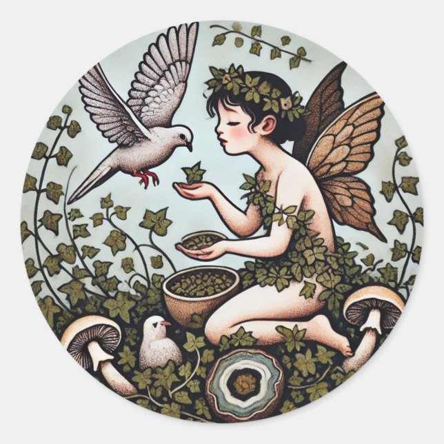 Pegatina Redonda Doves Fairy Dove Fairies Amantes de la Naturaleza (Anverso)