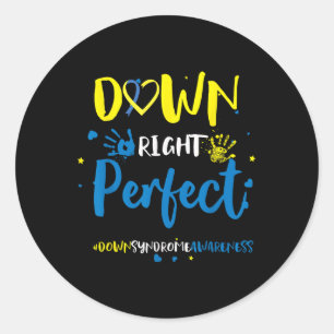 Pegatina Redonda Down Right Perfect - Down Syndrome Awareness Ribbo