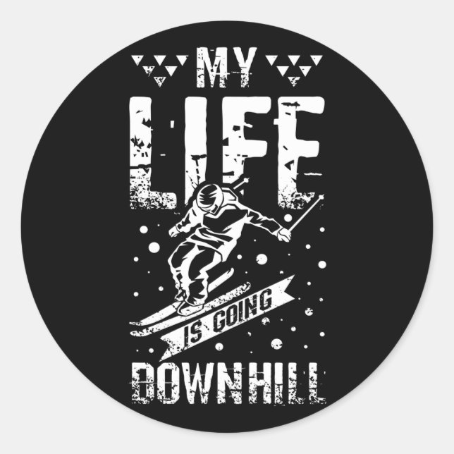 Pegatina Redonda Downhill Skiing (Anverso)