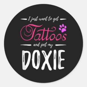 Pegatina Redonda Doxie Dog Lover Tattoo Funny Perro Dachshund Mamá