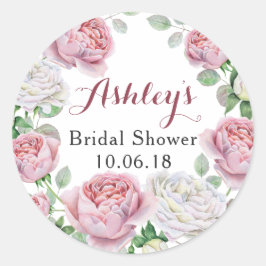 Pegatina Redonda Doy las gracias por la ducha de novia con flores d