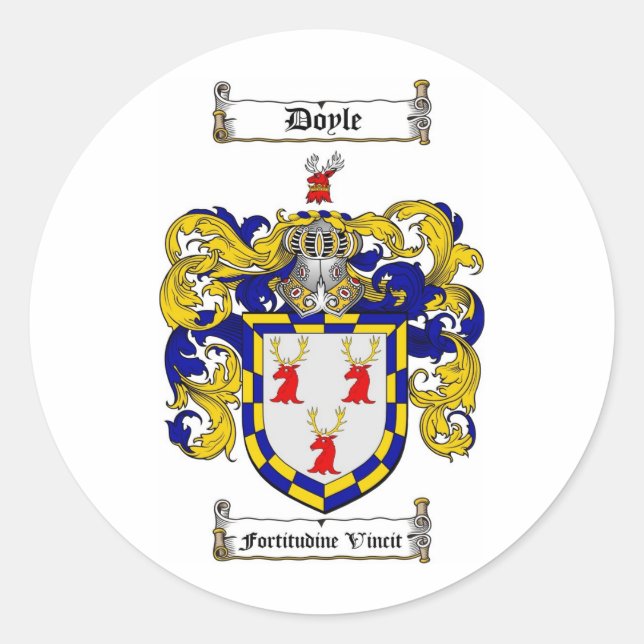 PEGATINA REDONDA DOYLE FAMILILILE CREST - DOYLE COAT OF ARMS (Anverso)