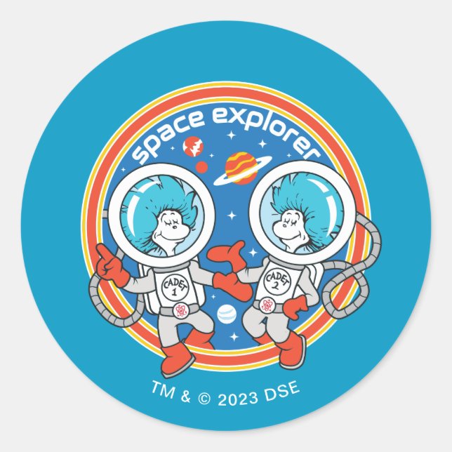 Pegatina Redonda Dr. Seuss | Cadet One Cadet Two Space Explorer (Anverso)