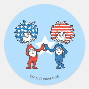 Pegatina Redonda Dr. Seuss   Cosa Una Cosa Dos Gráfico Patriótico