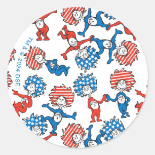 Pegatina Redonda Dr. Seuss   Cosa Uno Cosa Dos Patrón Bandera de EE