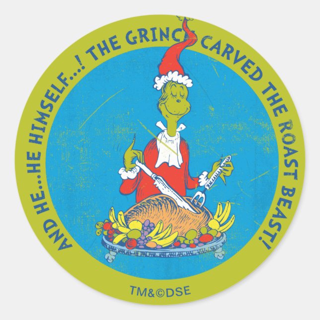 Pegatina Redonda Dr. Seuss | Grinch | Asado de Navidad (Anverso)