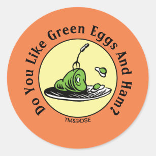 Pegatina Redonda Dr. Seuss   Huevos verdes e icono de jamón