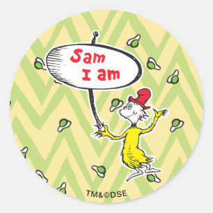 Pegatina Redonda Dr. Seuss   Rótulo de Sam-I-Am