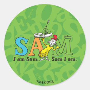 Pegatina Redonda Dr. Seuss   Soy Sam. Sam, Lo Soy.