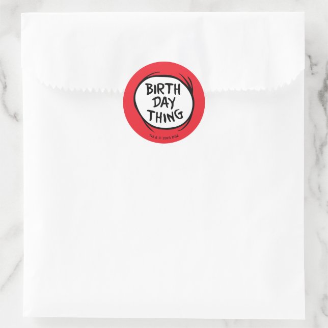Pegatina Redonda Dr. Seuss Thing One Thing Two - Cosa de cumpleaños (Bolso)
