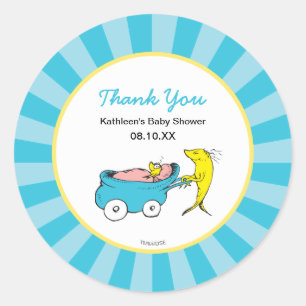Pegatina Redonda Dr. Seuss Un pez - Muchacho Baby Shower Gracias