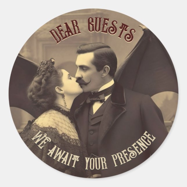 Pegatina Redonda Drácula de beso de vampiros para Besar Halloween (Anverso)