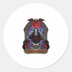 Pegatina Redonda Drácula de Halloween Luna Roja Murciélagos Calaver