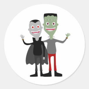Pegatina Redonda Drácula y Frankenstein