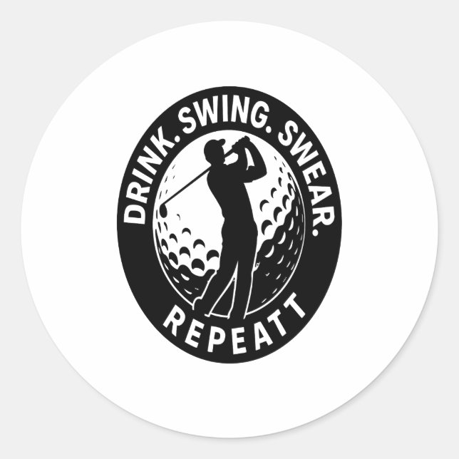 Pegatina Redonda Dragar Swing Swear Repeat Golf (Anverso)