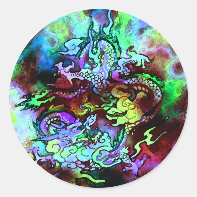 Pegatina Redonda Dragón acuático #1 (Anverso)
