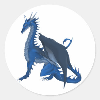Pegatina Redonda Dragón azul