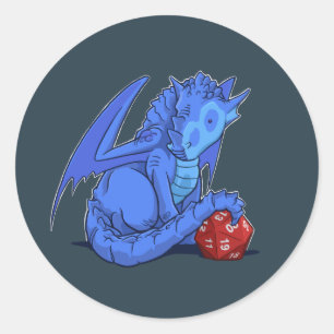 Pegatina Redonda Dragón azul D20