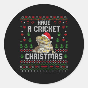 Pegatina Redonda Dragón barbudo de Navidad de cricket suéter feo de
