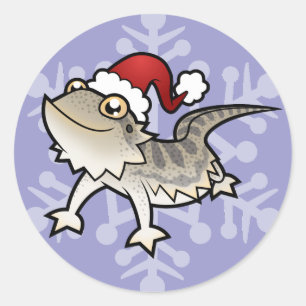 Pegatina Redonda Dragón Barbudo de Navidad / Dragón de Rankin