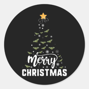 Pegatina Redonda Dragón barbudo Feliz Árbol de Navidad Familia Navi