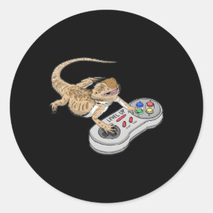 Pegatina Redonda Dragón Barbudo Jugando Videojuego Reptiles Pagona