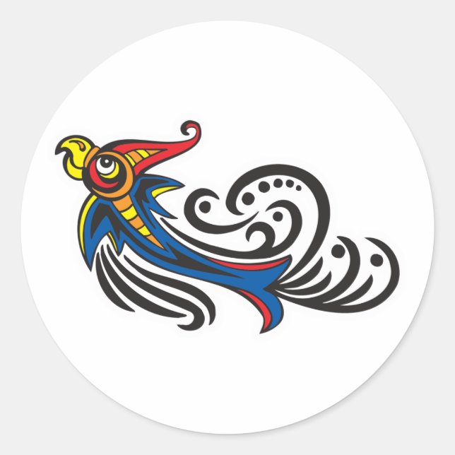 Pegatina Redonda Dragon Bird Tribal Design (Anverso)