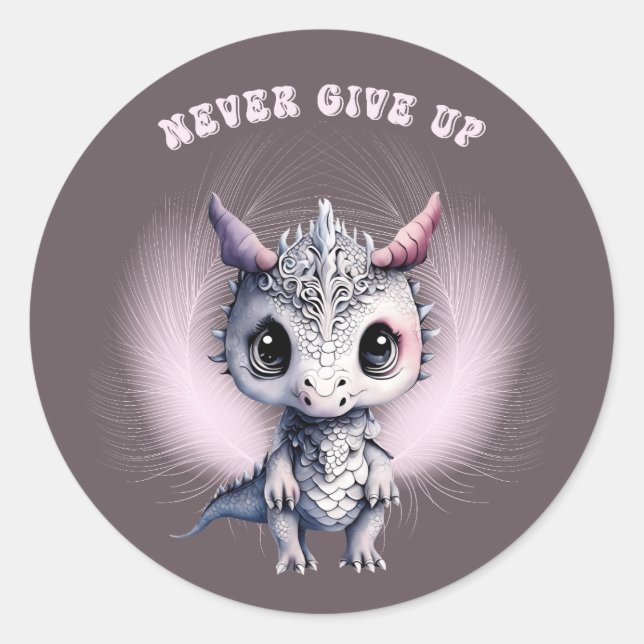 Pegatina Redonda Dragón caprichoso "Nunca se rinda" (Anverso)