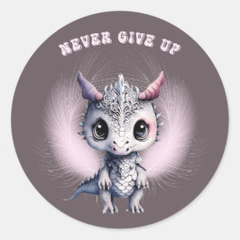 Pegatina Redonda Dragón caprichoso "Nunca se rinda"