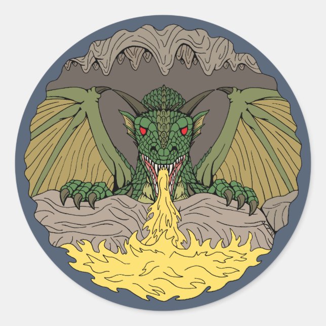 Pegatina Redonda Dragón cavernoso 2016 (Anverso)