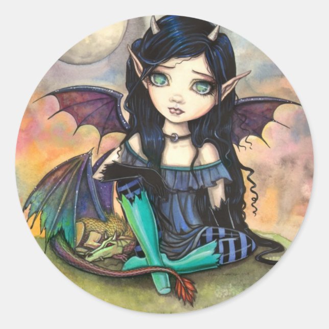 Pegatina Redonda Dragon Child Cuge Big Eye Fairy and Dragon