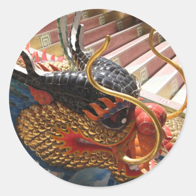 Pegatina Redonda Dragón chino (Anverso)