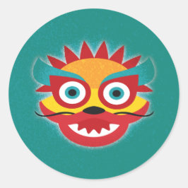 Pegatina Redonda Dragón chino: Buena suerte Año Nuevo