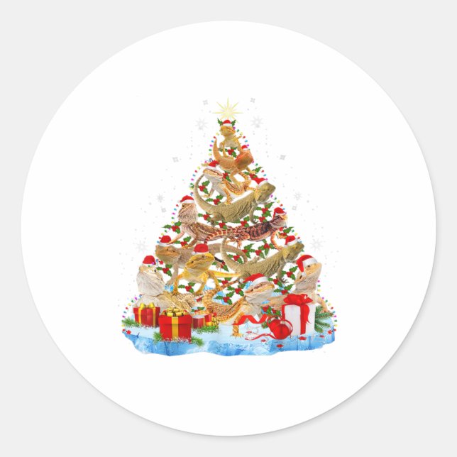 Pegatina Redonda Dragón con barba divertida árbol de Navidad (Anverso)
