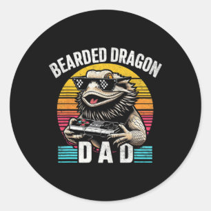 Pegatina Redonda Dragon Dad Vintage Video Game Lizard Reptile Lover