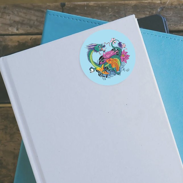 Pegatina Redonda Dragón de agua chino Koi Fish (Subido por el creador)