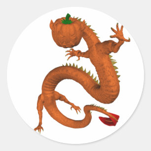 Pegatina Redonda Dragón de calabaza de Halloween naranja
