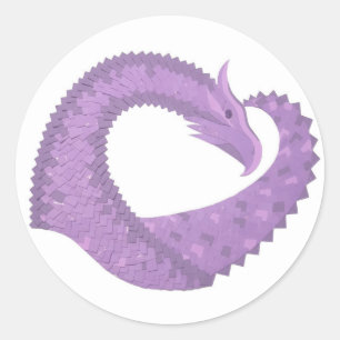 Pegatina Redonda Dragón de corazón morado de lavanda en blanco