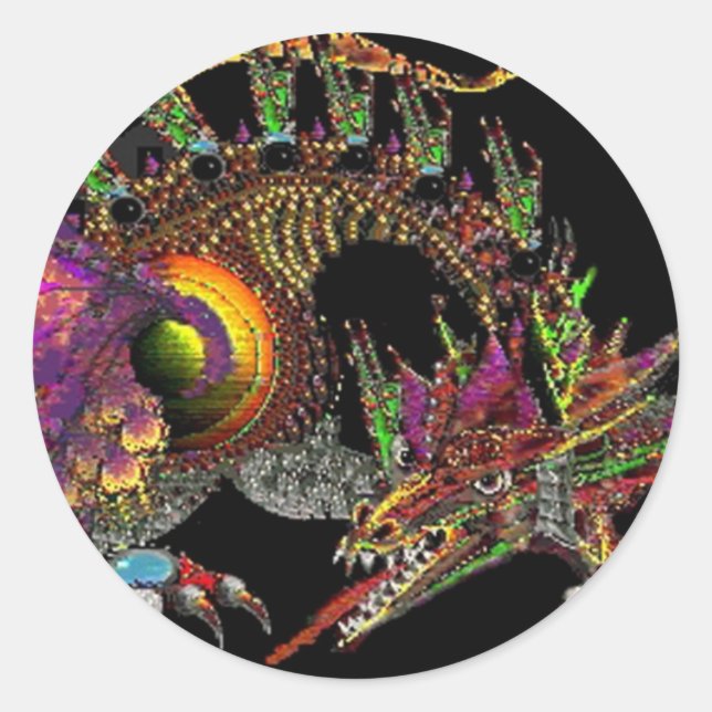 PEGATINA REDONDA DRAGÓN DE DRAGO / FANTASÍA EN GOLPE Y NEGRO (Anverso)