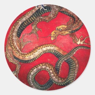 Pegatina Redonda Dragón de Hokusai