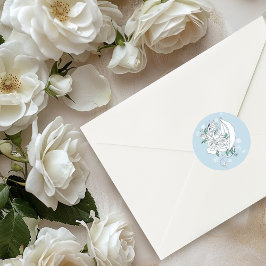 Pegatina Redonda Dragón de invierno blanco Snowflakes Blue