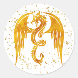 Pegatina Redonda Dragón De Oro En Los Pegatinas De Las Estrellas