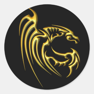Pegatina Redonda Dragón de oro metálico