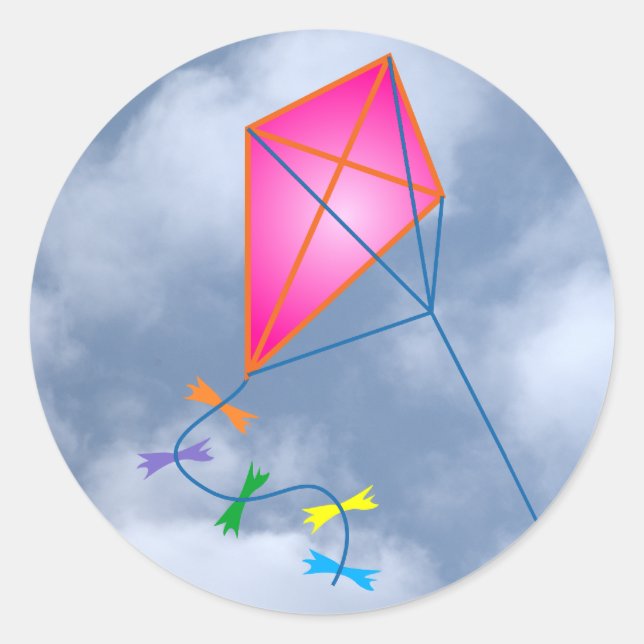 Pegatina Redonda Dragón de papel kite (Anverso)