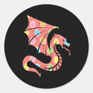 Pegatina Redonda Dragón de Pascua Huevos cazando Chicas Niños Niños