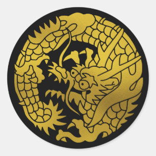 Pegatina Redonda Dragón de reposo de familia japonesa
