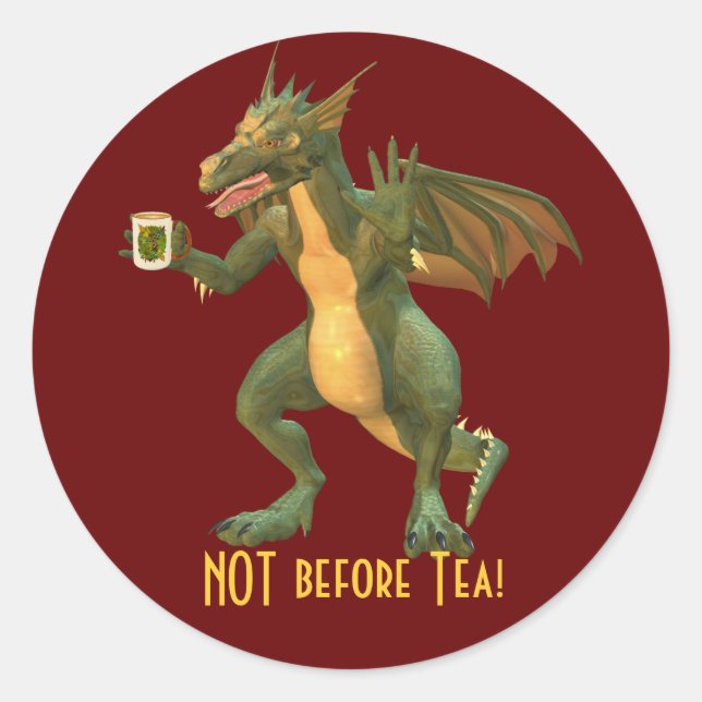 Pegatina Redonda Dragón de té o café (Anverso)