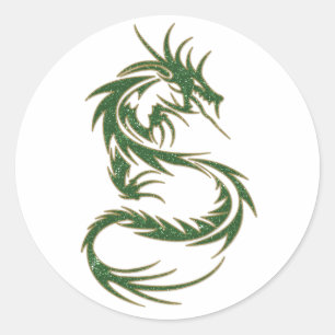 Pegatina Redonda Dragón del tatuaje verde